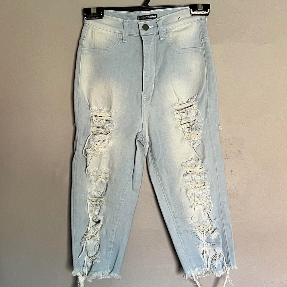 Women's Fashion Nova Blue Light Wash Distressed Denim Jean Bermuda Shorts